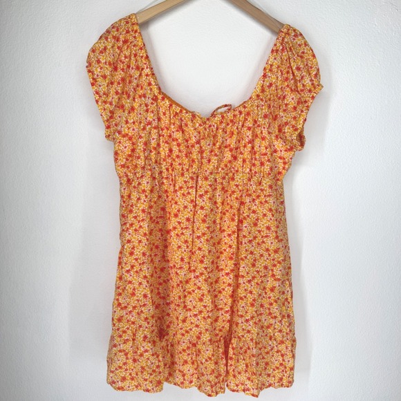 No‎ Boundaries Womens  Babydoll Milkmaid Tie Mini Dress Size XL Orange Tiered - Picture 7 of 8